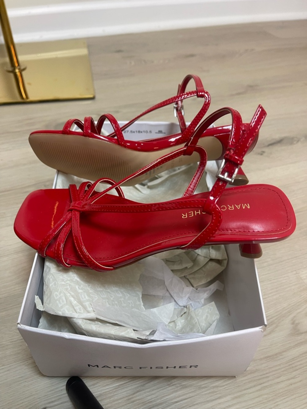Marc Fisher New Raveny Strappy Kitten Heel Sandals in Red - Picture 7 of 9